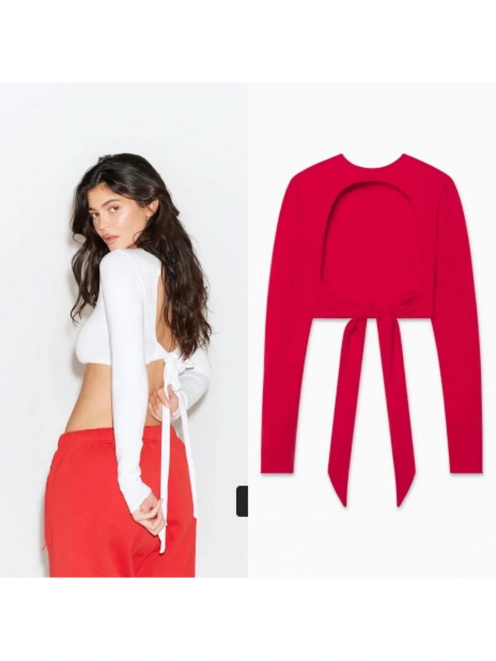 Khy Red Long Sleeve Backless Tie Back Cropped Wrap Top Size Medium - Picture 4 of 11